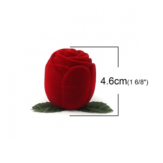Picture of ABS & Velvet Jewelry Gift Boxes Rose Flower Red Flower Leaves Pattern 4.6cm x 4.1cm , 2 PCs
