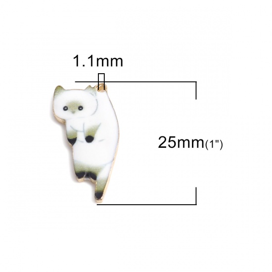 Picture of Zinc Based Alloy Charms Cat Animal Gold Plated White Enamel 25mm x 11mm, 10 PCs