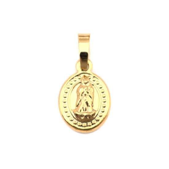 Bild von 1 Stück Edelstahl Charm-Anhänger Rund Vergoldet Heilige Maria Mutter Gottes 23mm x 14mm