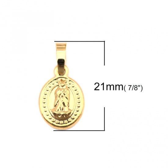 Bild von 1 Stück Edelstahl Charm-Anhänger Rund Vergoldet Heilige Maria Mutter Gottes 23mm x 14mm