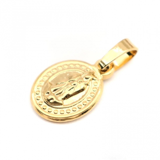 Bild von 1 Stück Edelstahl Charm-Anhänger Rund Vergoldet Heilige Maria Mutter Gottes 23mm x 14mm