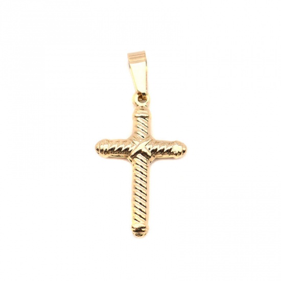 Bild von Edelstahl Anhänger Kreuz Vergoldet Streifen 4cm x 2cm, 1 Stück