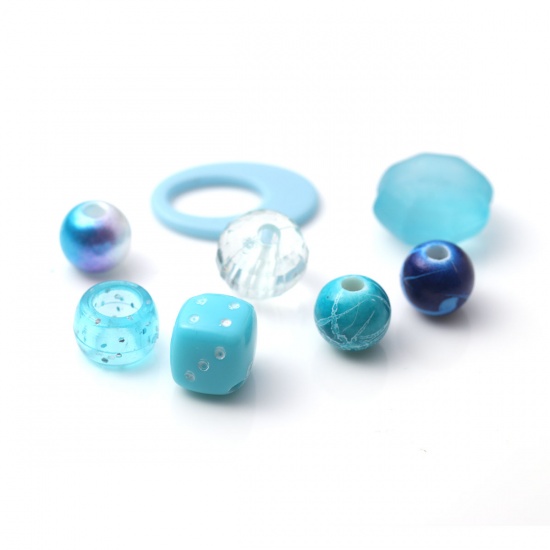 Picture of Acrylic Spacer Beads At Random Blue About 18mm x 13mm - 8mm, Hole: Approx 9.7mm x 6.4mm - 1.2mm, 100 Grams