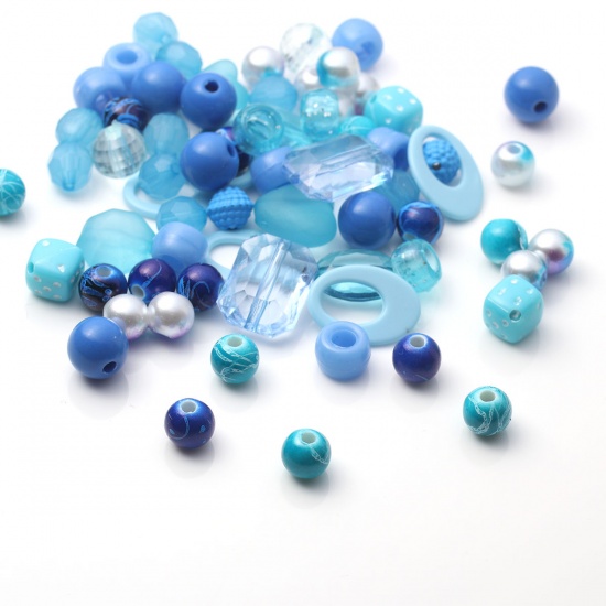 Picture of Acrylic Spacer Beads At Random Blue About 18mm x 13mm - 8mm, Hole: Approx 9.7mm x 6.4mm - 1.2mm, 100 Grams