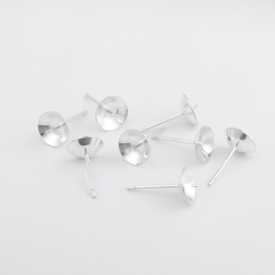 Picture of Sterling Silver Earring Components Findings Silver (Fit Bead Size: 5mm) 13mm x 3mm, Post/ Wire Size: (21 gauge), 1 Gram (Approx 12-14 PCs)
