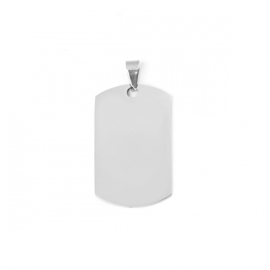 Picture of 1 Piece 304 Stainless Steel Blank Stamping Tags Pendants Rectangle Silver Tone One-sided Polishing 4.3cm x 2.2cm