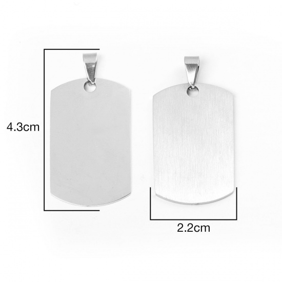 Picture of 304 Stainless Steel Blank Stamping Tags Pendants Rectangle Silver Tone One-sided Polishing 4.3cm x 2.2cm, 1 Piece