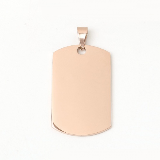 Picture of 304 Stainless Steel Blank Stamping Tags Pendants Rectangle Rose Gold One-sided Polishing 4.3cm x 2.2cm, 1 Piece