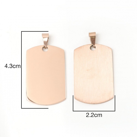 Picture of 1 Piece 304 Stainless Steel Blank Stamping Tags Pendants Rectangle Rose Gold One-sided Polishing 4.3cm x 2.2cm