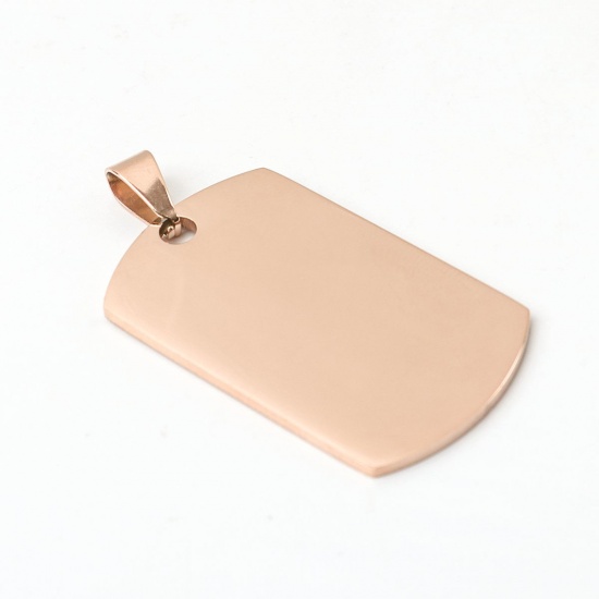 Picture of 1 Piece 304 Stainless Steel Blank Stamping Tags Pendants Rectangle Rose Gold One-sided Polishing 4.3cm x 2.2cm