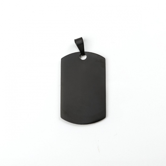 Picture of 1 Piece 304 Stainless Steel Blank Stamping Tags Pendants Rectangle Gunmetal One-sided Polishing 4.3cm x 2.2cm