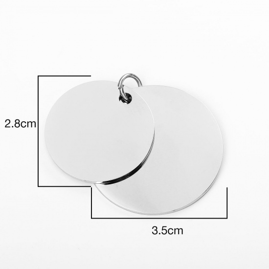 Immagine di 304 Acciaio Inossidabile Ciondoli Tondo Tono Argento Modifiche in bianco di timbratura Un Lato 4cm x 3.5cm , 1 Pz