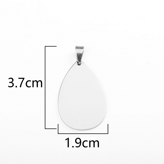 Immagine di 304 Acciaio Inossidabile Etichette di Stampaggio Vuote Ciondoli Goccia Tono Argento Lucidatura su Entrambi i Lati 3.7cm x 1.9cm , 1 Pz