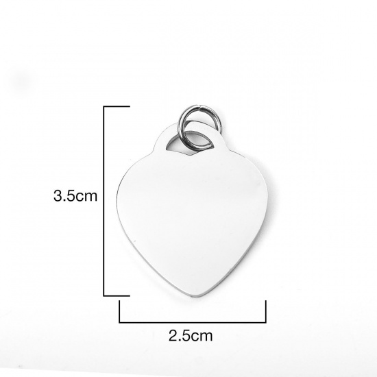 Picture of 1 Piece 304 Stainless Steel Blank Stamping Tags Pendants Heart Silver Tone One-sided Polishing 3.5cm x 2.5cm
