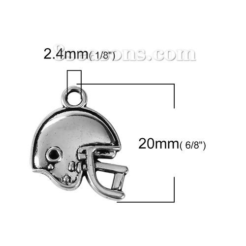 Immagine di Lega di Zinco Sport Charms Elmetto Argento Antico (può tenere ss6 Strass Appuntito Indietro) 20mm x 18mm , 30 Pz