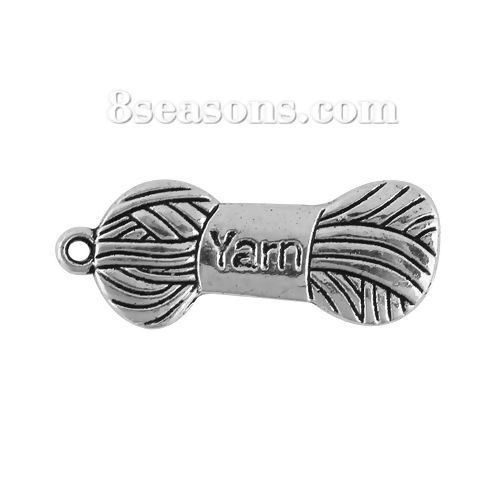 Picture of Zinc Based Alloy Pendants Ball Of Yarn Antique Silver Color Message 31mm(1 2/8") x 12mm( 4/8"), 30 PCs