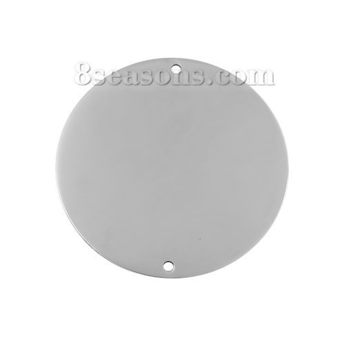 Picture of Stainless Steel Connectors Round Silver Tone Blank Stamping Tags One Side 35mm Dia., 3 PCs