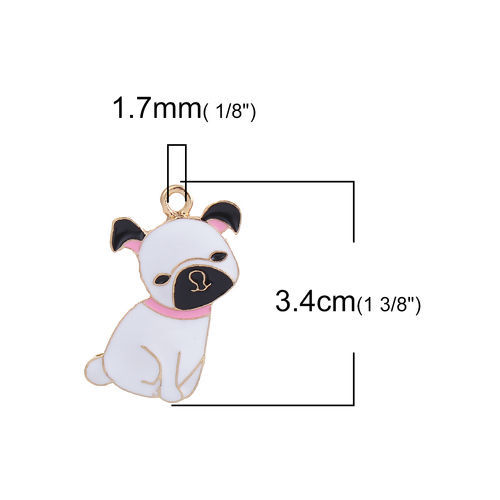 Image de Pendentifs en Alliage de Zinc Chien Email Doré Blanc 34mm x 21mm, 1 Pièce