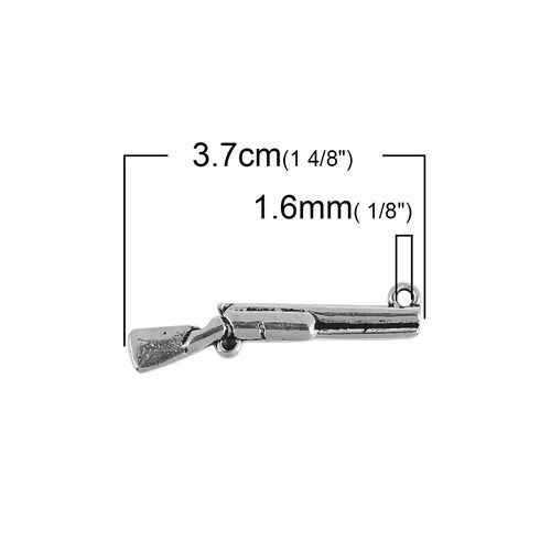 亜鉛合金 3D ペンダント 銃 銀古美 37mmx 9mm、 20 個 の画像