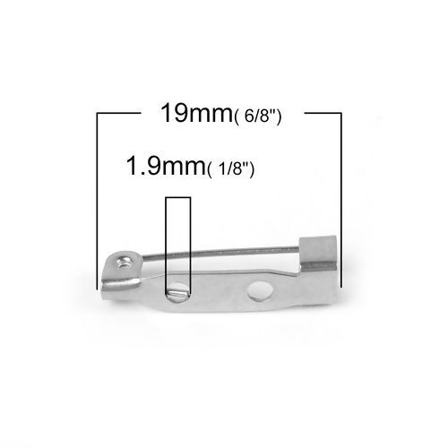 Bild von 304 Edelstahl Brosche Zubehör Rechteck Silberfarbe 19mm x 5mm, 20 Stück