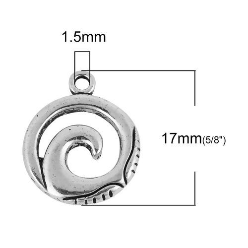 Picture of Zinc Based Alloy Boho Chic Charms Wave Antique Silver Color 17mm( 5/8") x 14mm( 4/8"), 50 PCs