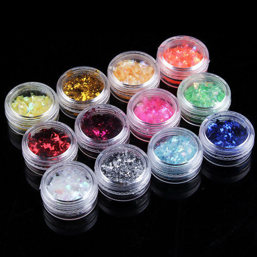Picture of Resin Jewelry DIY Making Craft Pearl Shell Laminate Paper Glitter Fragments Round Multicolor 28mm(1 1/8"), 1 Set ( 12 PCs/Set)