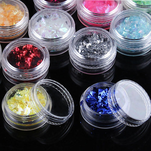 Picture of Resin Jewelry DIY Making Craft Pearl Shell Laminate Paper Glitter Fragments Round Multicolor 28mm(1 1/8"), 1 Set ( 12 PCs/Set)