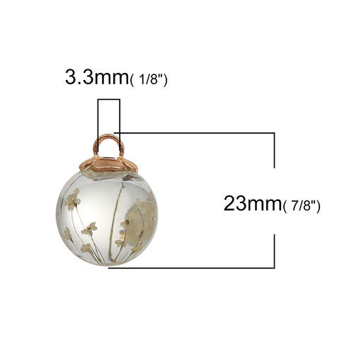 Picture of Transparent Glass Globe Bubble Bottle Charms Ball Dried Flower White 23mm x 18mm, 2 PCs