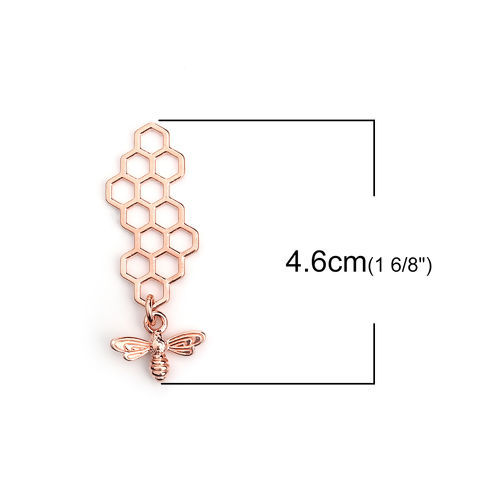 Picture of Zinc Based Alloy Pendants Honeycomb Rose Gold Bee 46mm(1 6/8") x 16mm( 5/8"), 10 PCs