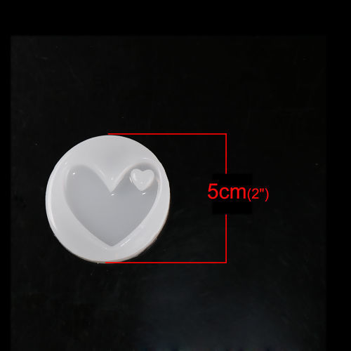 Immagine di Silicone Muffa della Resina per Gioielli Rendendo Tondo Bianco Cuore 5cm Dia. 2 Pz