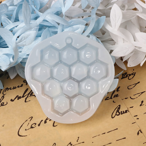 Picture of Silicone Resin Mold For Jewelry Making Honeycomb White 55mm(2 1/8") x 53mm(2 1/8"), 3 PCs