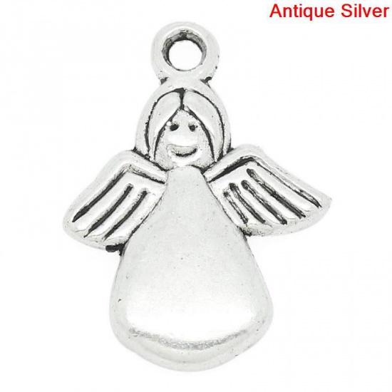 Picture of Antique Silver Color Angel Charms Pendants With Wings 13.0mm x18.0mm, 70PCs