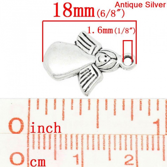 Picture of Antique Silver Color Angel Charms Pendants With Wings 13.0mm x18.0mm, 70PCs