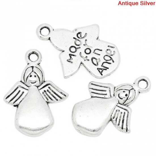 Picture of Antique Silver Color Angel Charms Pendants With Wings 13.0mm x18.0mm, 70PCs