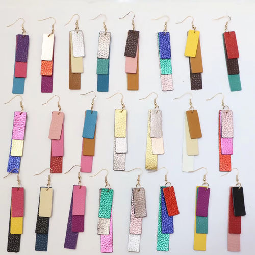 Picture of Real Leather Earring Components Pendants Gunmetal Rectangle 80mm(3 1/8") x 8mm( 3/8"), 5 PCs