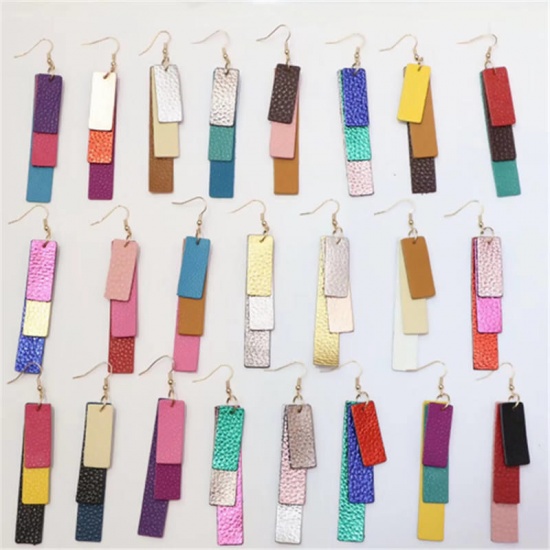 Picture of Real Leather Earring Components Pendants Gunmetal Rectangle 80mm(3 1/8") x 8mm( 3/8"), 5 PCs