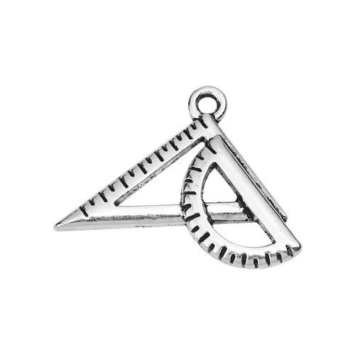 Picture of Zinc Based Alloy College Jewelry Charms Ruler Antique Silver Color 24mm(1") x 18mm( 6/8"), 50 PCs
