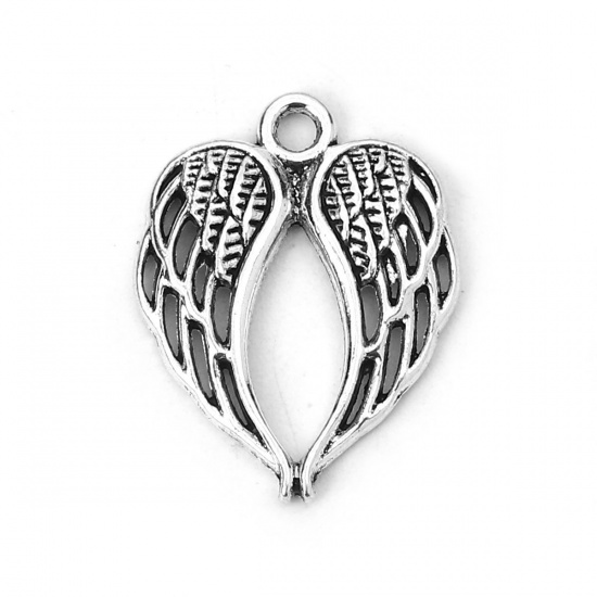 Picture of Zinc Based Alloy Charms Wing Antique Silver Color 22mm( 7/8") x 17mm( 5/8"), 50 PCs