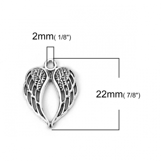 Picture of Zinc Based Alloy Charms Wing Antique Silver Color 22mm( 7/8") x 17mm( 5/8"), 50 PCs