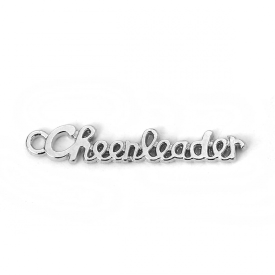 Picture of Zinc Based Alloy Charms Silver Tone Message " Cheerleader " 27mm(1 1/8") x 5mm( 2/8"), 100 PCs