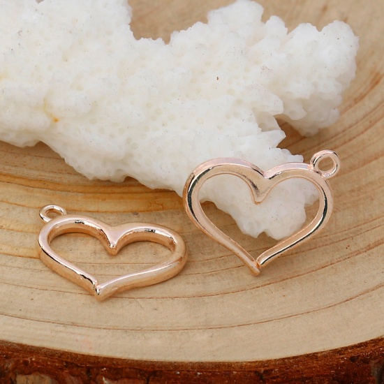 Picture of Zinc Based Alloy Charms Heart Light Rose Gold 16mm( 5/8") x 13mm( 4/8"), 50 PCs