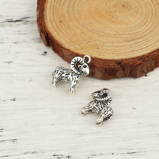 Picture of Zinc Based Alloy 3D Charms Sheep Antique Silver Color 21mm( 7/8") x 18mm( 6/8"), 5 PCs