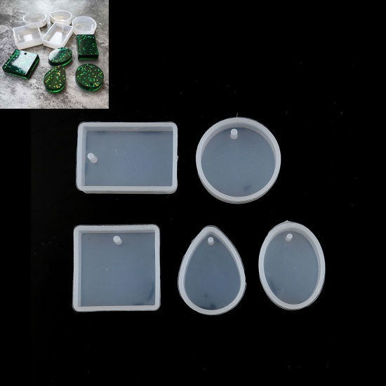 Immagine di Silicone Muffa della Resina per Gioielli Rendendo Misti Bianco 33mm x 23mm, 28mm Dia. 2 Seri