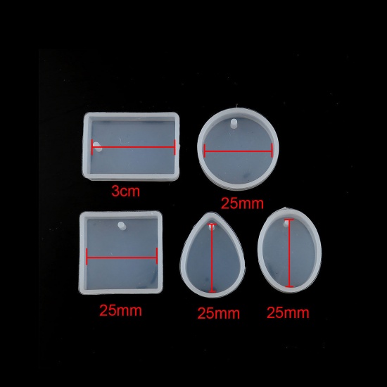 Immagine di Silicone Muffa della Resina per Gioielli Rendendo Misti Bianco 33mm x 23mm, 28mm Dia. 2 Seri