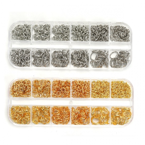 Bild von 1.1mm-0.7mm Messing Bindering Zubehör Silberfarbe Mix 10mm D. - 4mm D., 1 Box (ca. 555 Stück/Box)