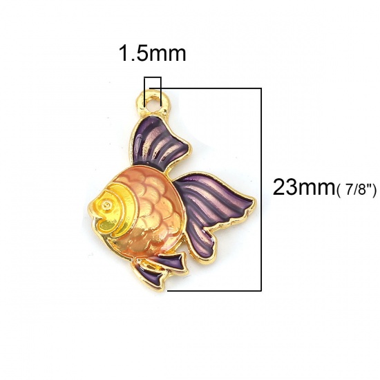 Picture of Zinc Based Alloy Ocean Jewelry Charms Fish Animal Gold Plated Peachy Beige Enamel 23mm( 7/8") x 18mm( 6/8"), 5 PCs