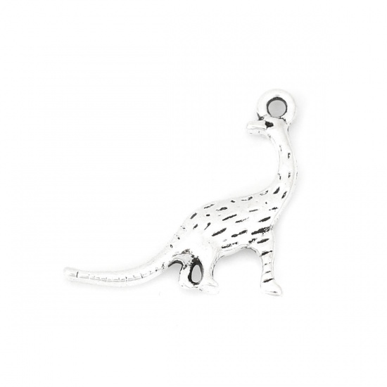Picture of Zinc Based Alloy Charms Dinosaur Animal Antique Silver Color 21mm( 7/8") x 20mm( 6/8"), 50 PCs
