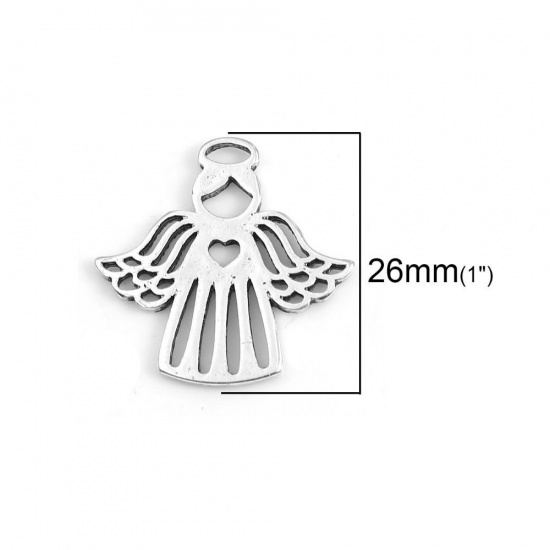 Picture of Zinc Based Alloy Charms Angel Antique Silver Color Heart 26mm(1") x 26mm(1"), 20 PCs