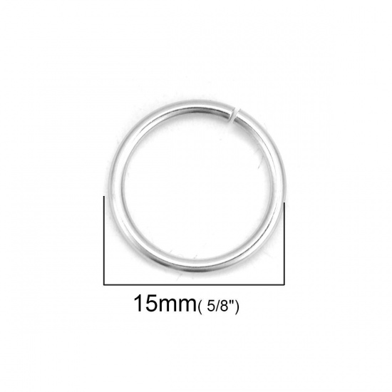 Picture of 1.4mm 304 Stainless Steel Open Jump Rings Findings Silver Tone 15mm( 5/8") Dia., 1 Packet (Approx 500 PCs/Packet)