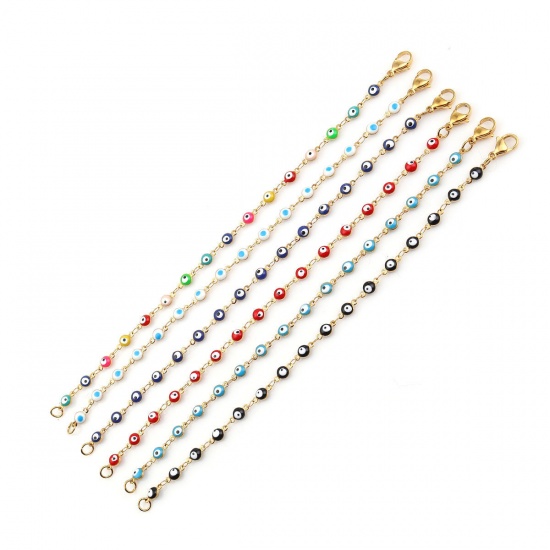 Picture of 304 Stainless Steel Religious Bracelets Gold Plated Multicolor Evil Eye Enamel 20.3cm(8") long, 1 Piece